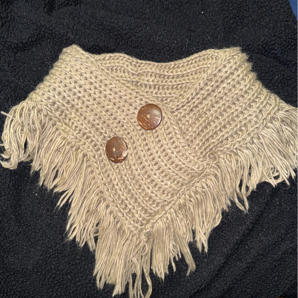 Fringed Knit Neck Warmer with Buttons